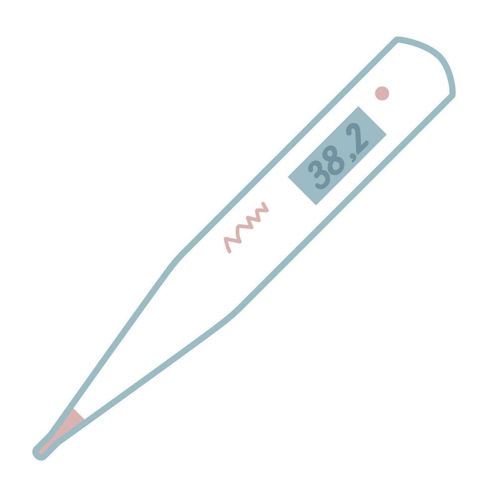 Vector illustration of medical electronic thermometer with display. Isolated object in flat style