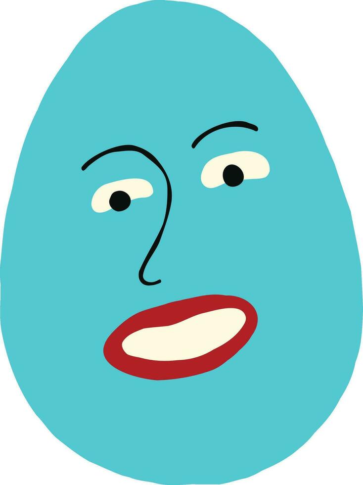 gracioso extraño azul huevo con rostro. linda peculiar cómic Pascua de Resurrección huevo vector