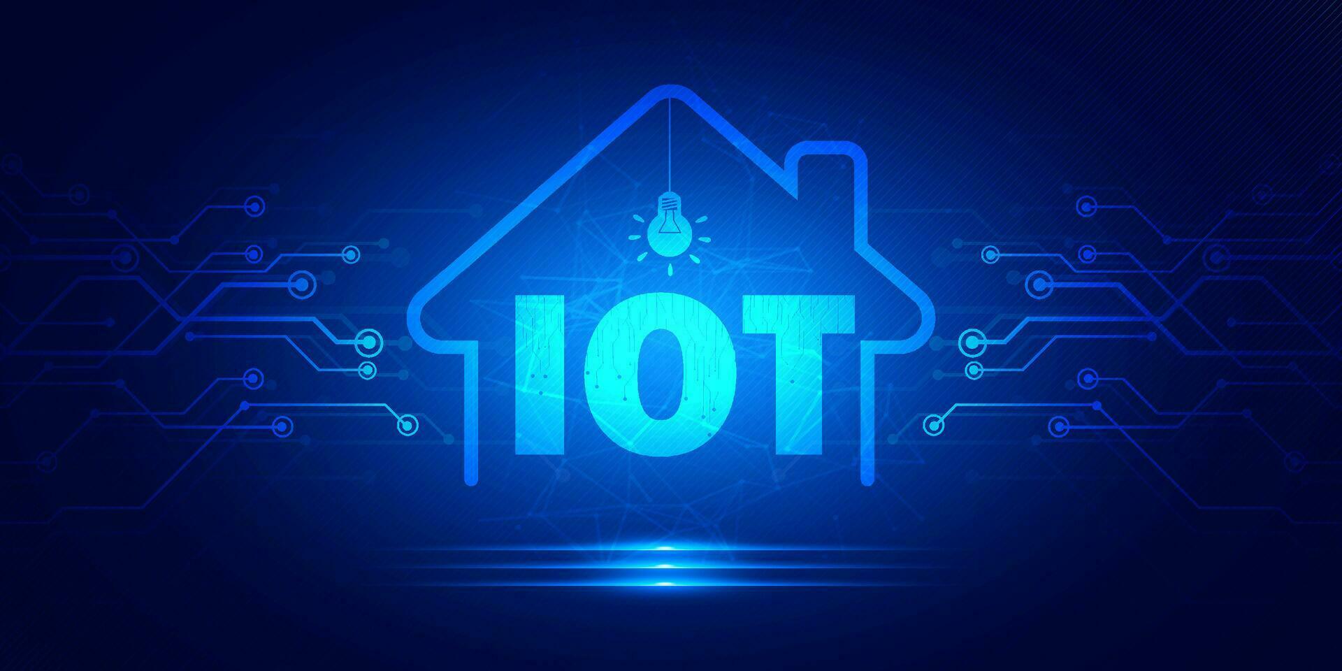 Abstract digital technology futuristic Home IOT Internet of things blue background, Cyber nano information communication, innovation future tech big data, internet network connection illustration vector
