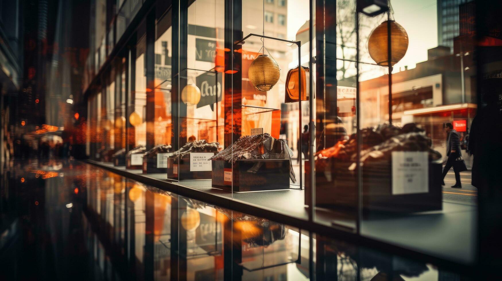 Discounts and sale signs displayed in front of a store window photo