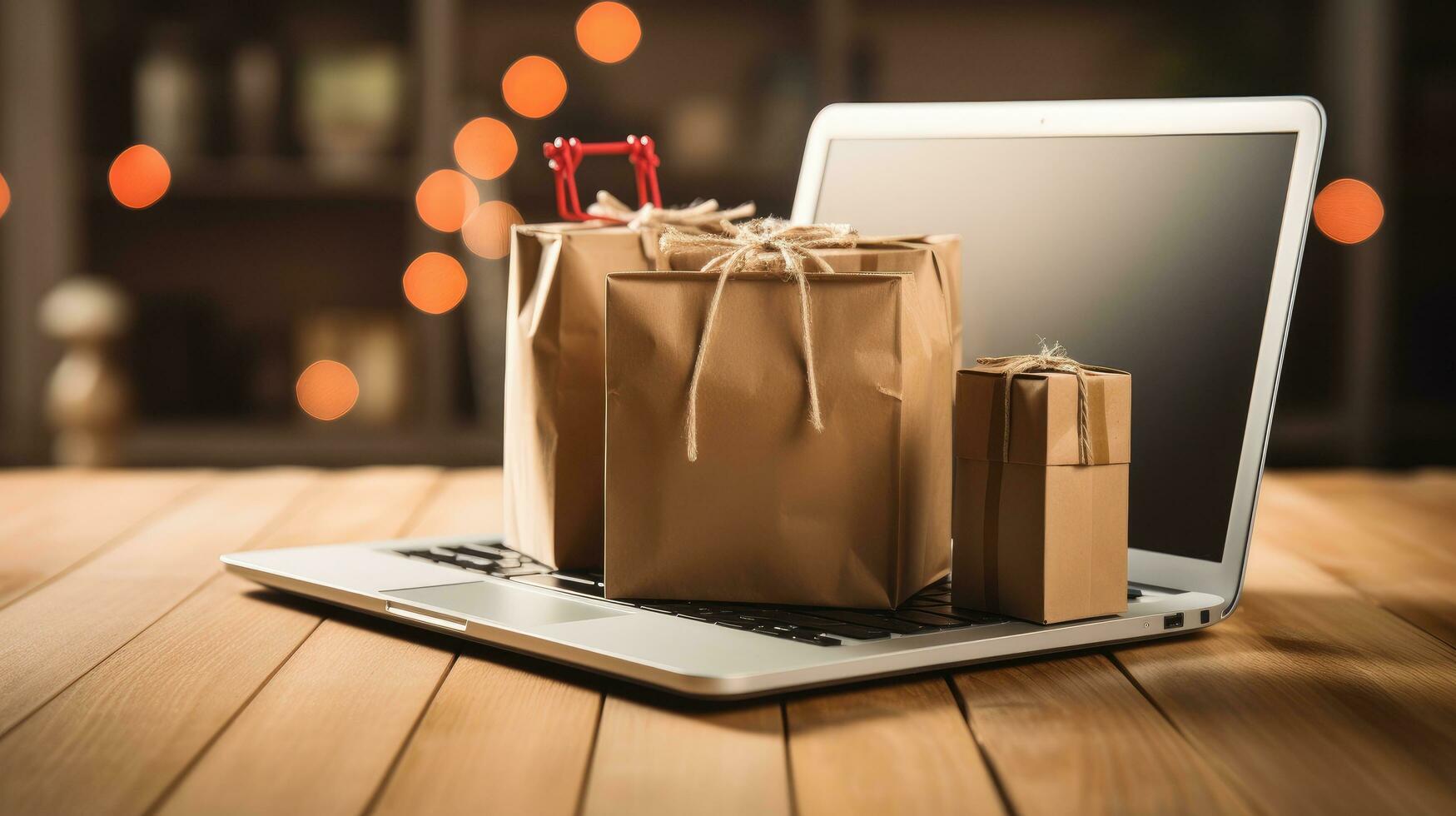 Online shopping with a laptop and credit card on a table photo