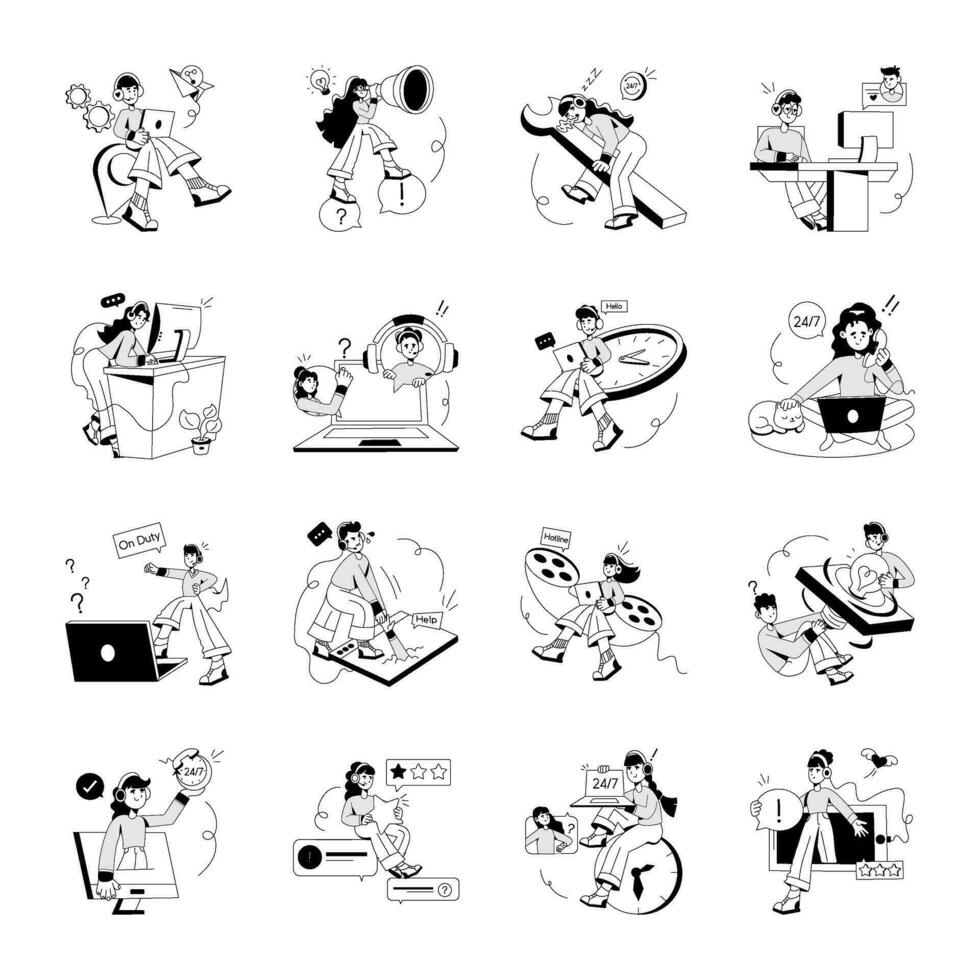 Set of Client Support Hand Drawn Illustrations vector