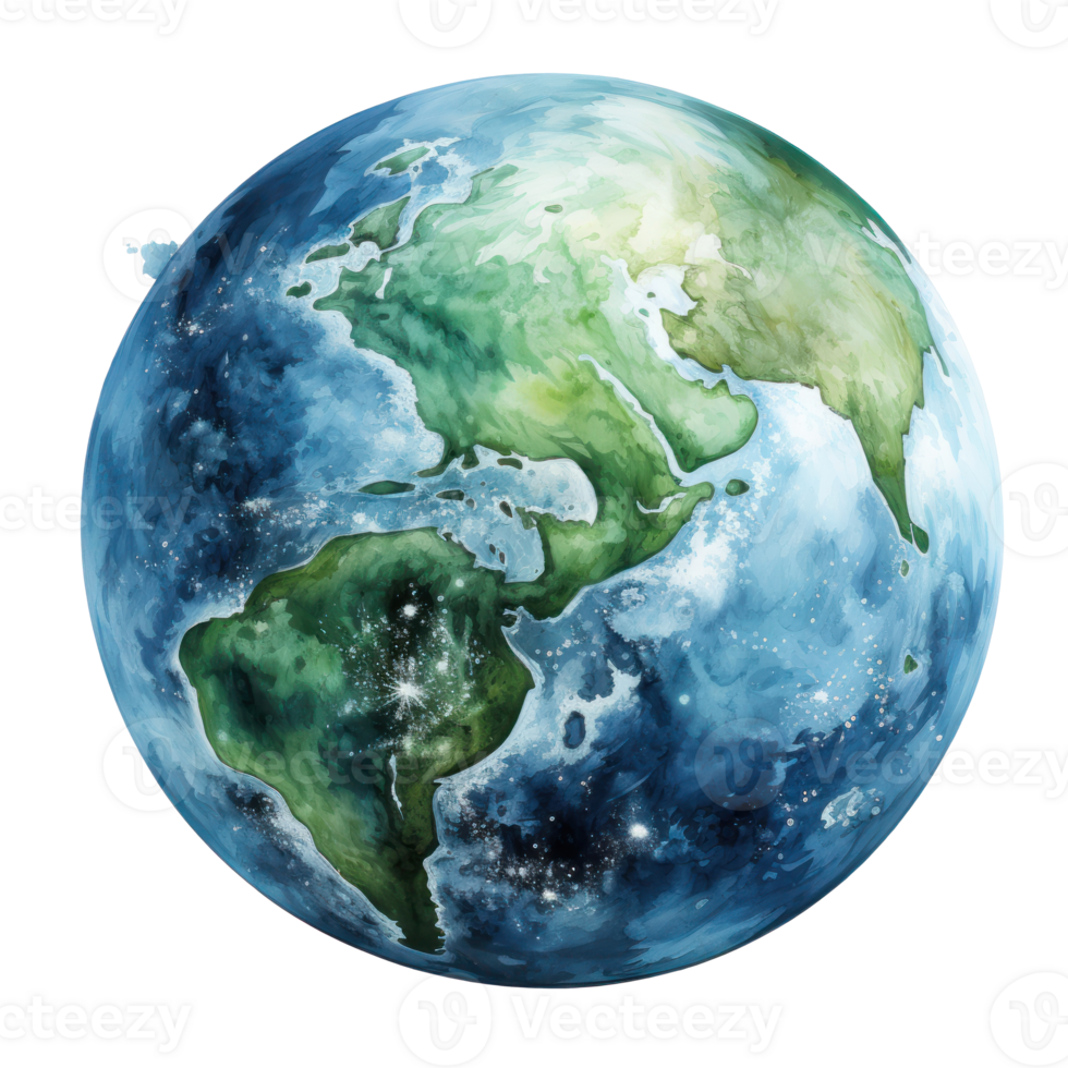 Watercolor Earth planet isolated png