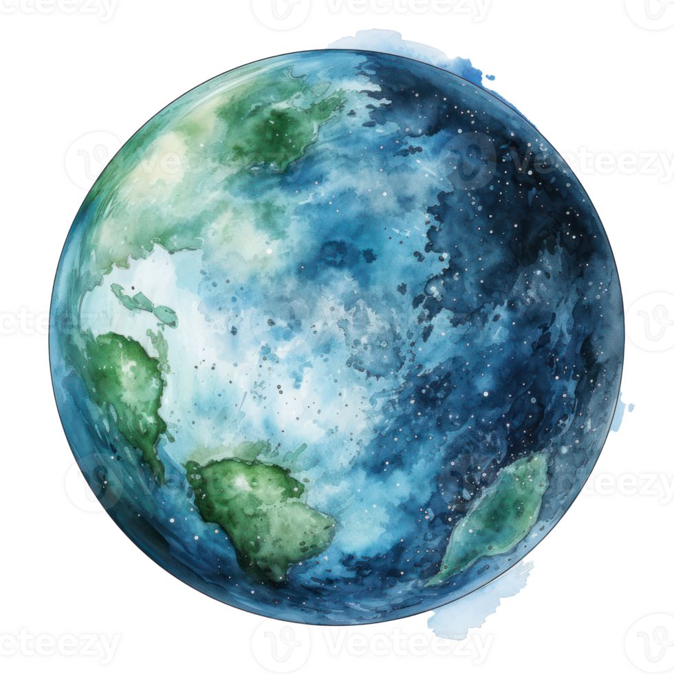 Watercolor Earth planet isolated png