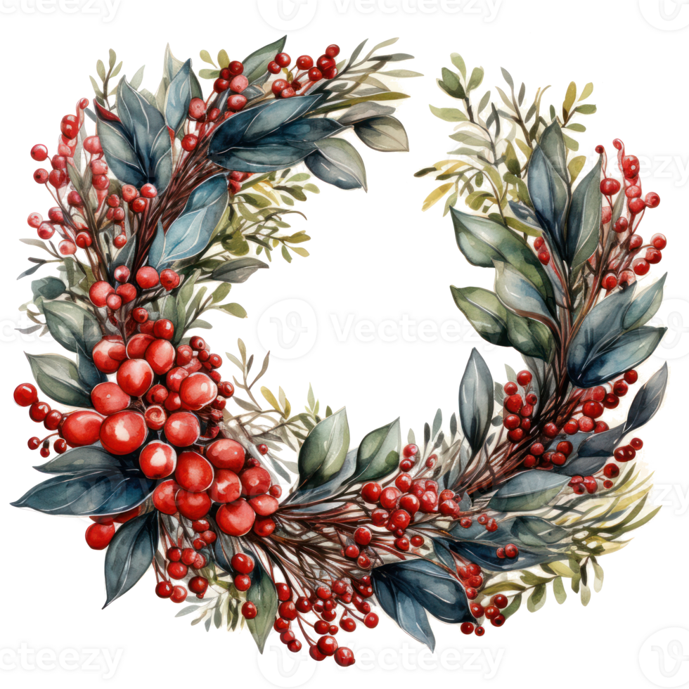 watercolor christmas circle frame isolated png