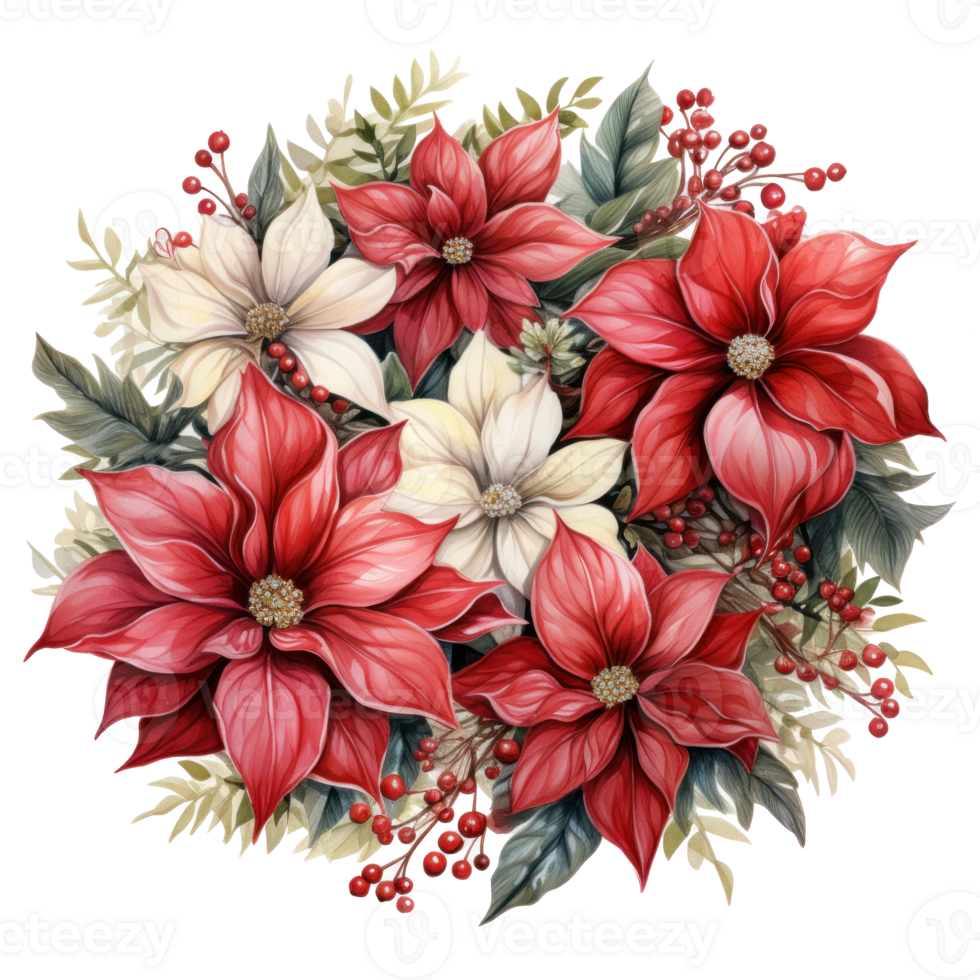 watercolor poinsettia christmas wreath flower isolated png