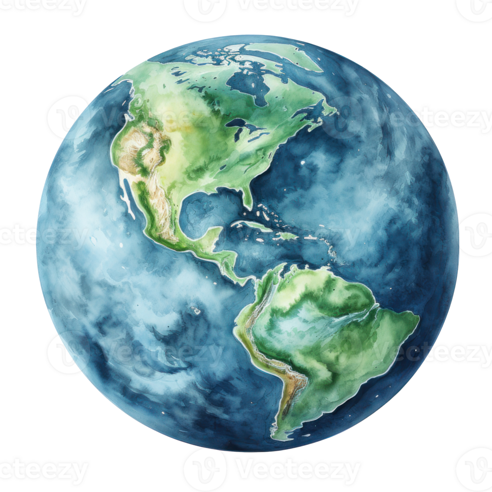Watercolor Earth planet isolated png