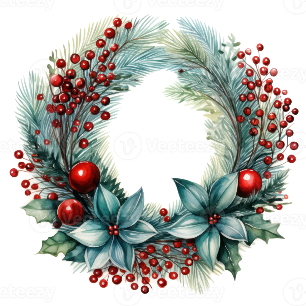 watercolor christmas circle frame isolated png