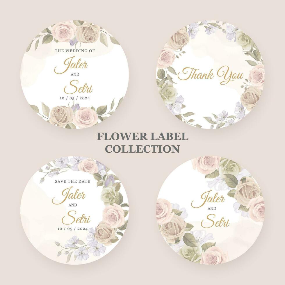 Collection of modern hand drawn floral labels vector