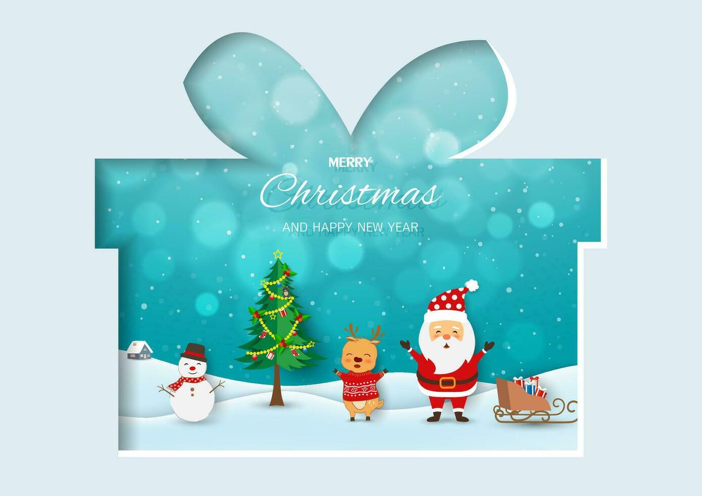 Merry Christmas and Happy new year greeting card,celebrate theme with Santa Claus and friends happy on winter night vector