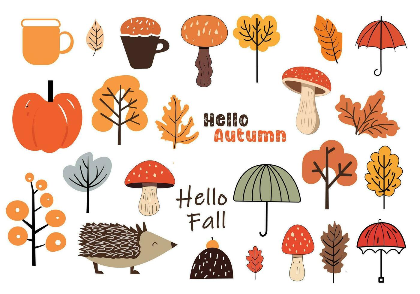 Autumn vector elemets .Autumn Leves ,pumpkin,mushroom ,cup,mug vector elements.