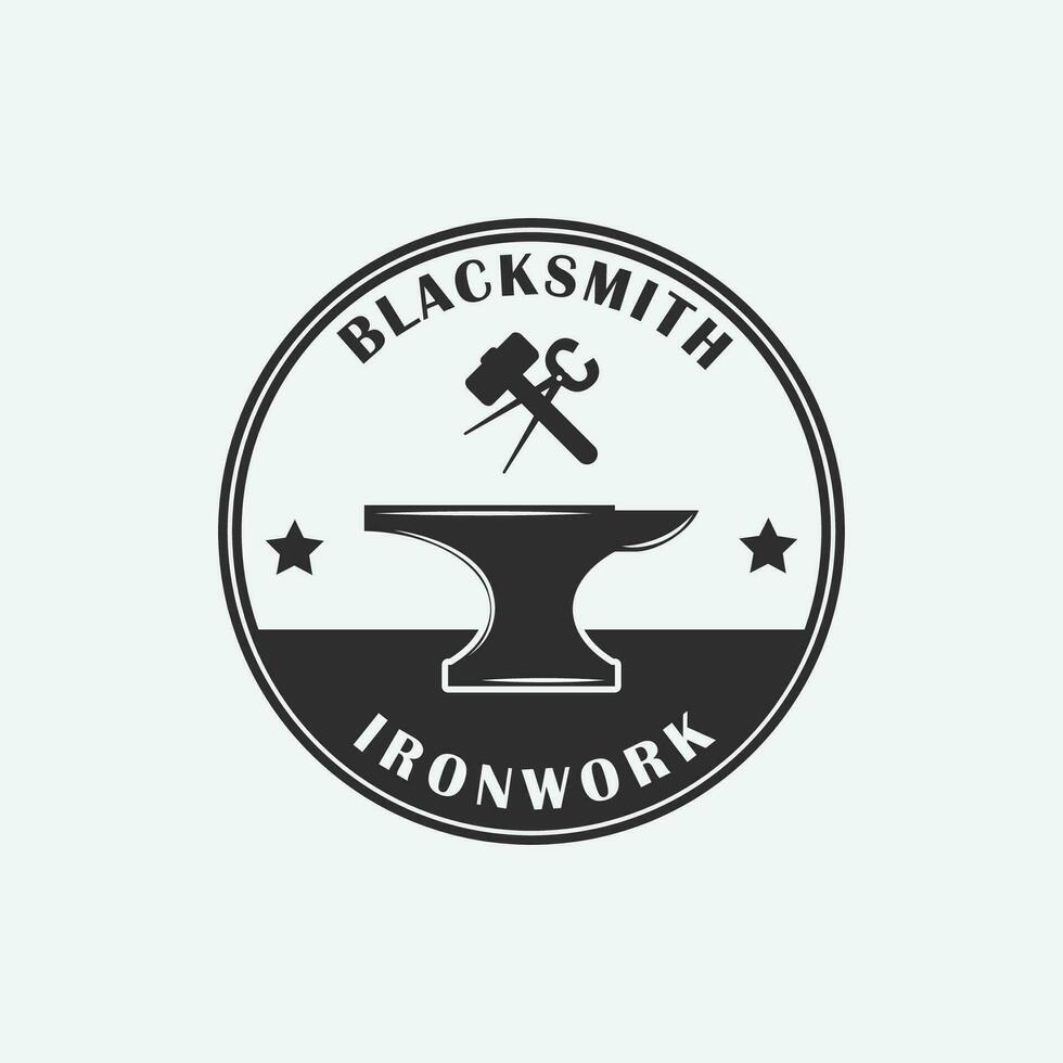 Blacksmith logo vector design, ironwork icon vintage logo.