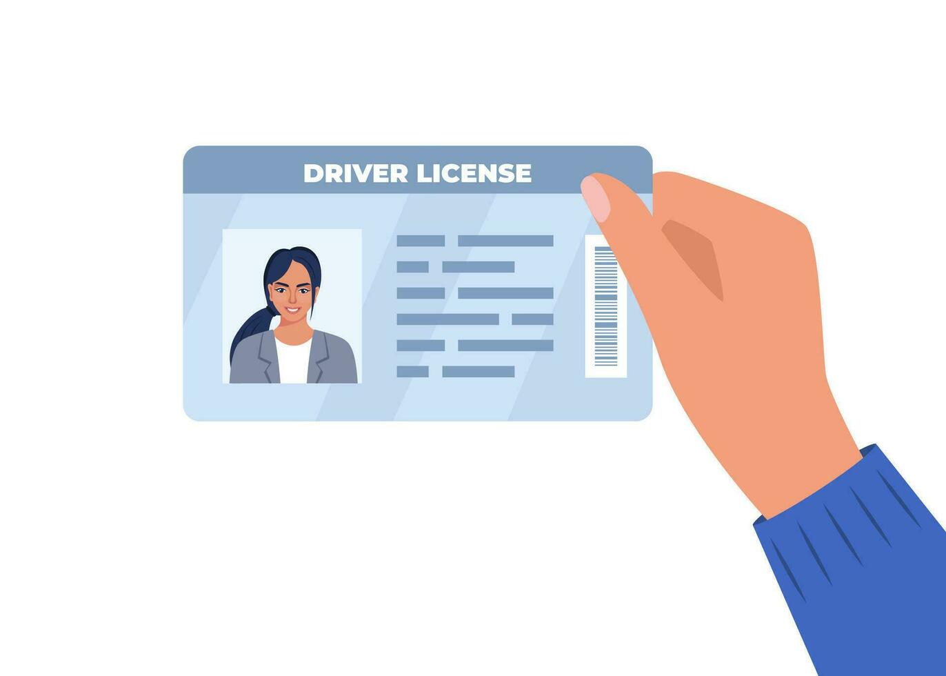 Car driver license in hand. Human hand holding the id card. Vector illustration.