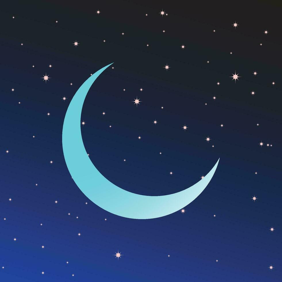 creciente Luna y brillante estrellas ilustración noche cielo antecedentes vector