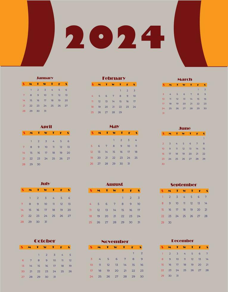 Monthly Calendar 2024 Template Design vector