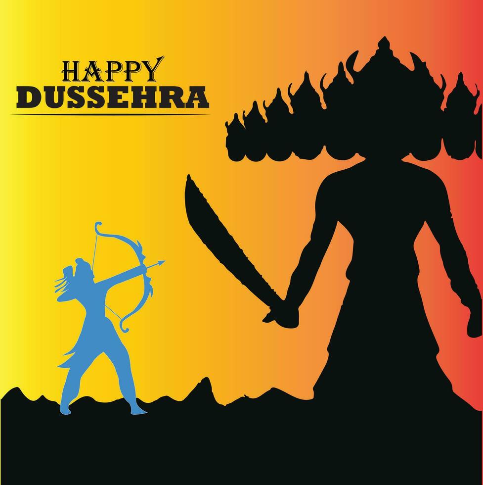 Happy Dussehra Festival of India Greetings, Ram and Ravana illustration vector