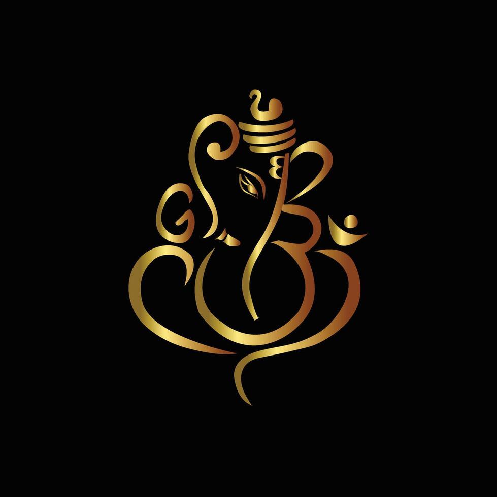 Ganesha line art illustration on black background vector