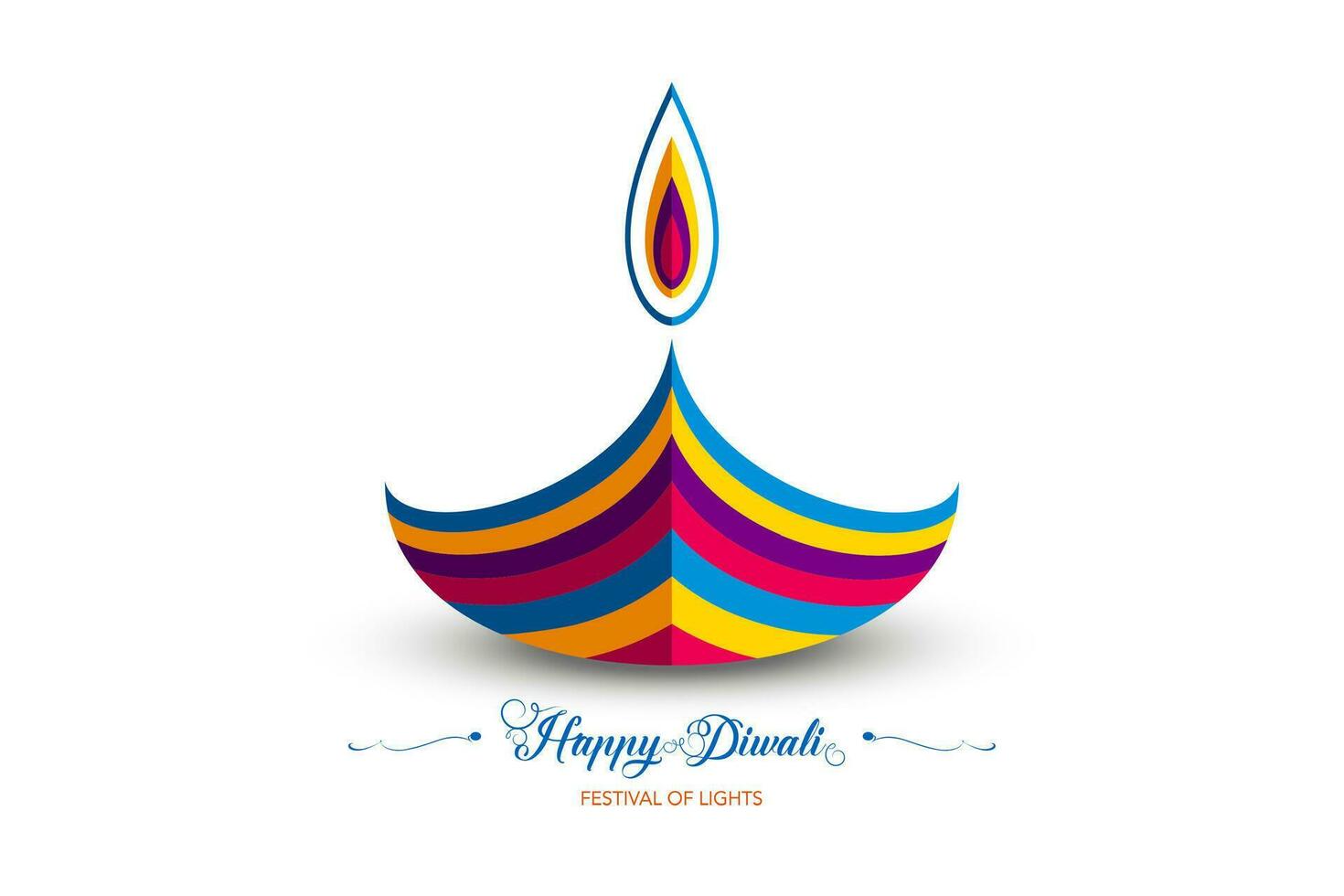 Happy Diwali Festival of Lights India Celebration colorful logo template. Graphic banner design of Indian Diya Oil Lamp, paper cut Design in vibrant colors. Vector isolated on white  background