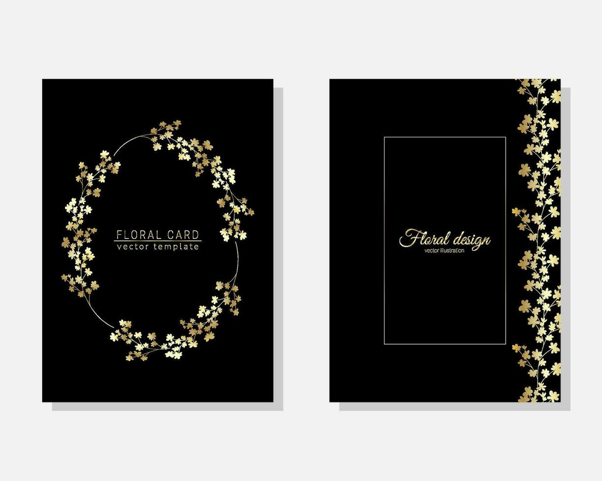 Vector set of luxury cards, templates with gold glittery small delicate flowers for birthday, wedding, anniversary invitation