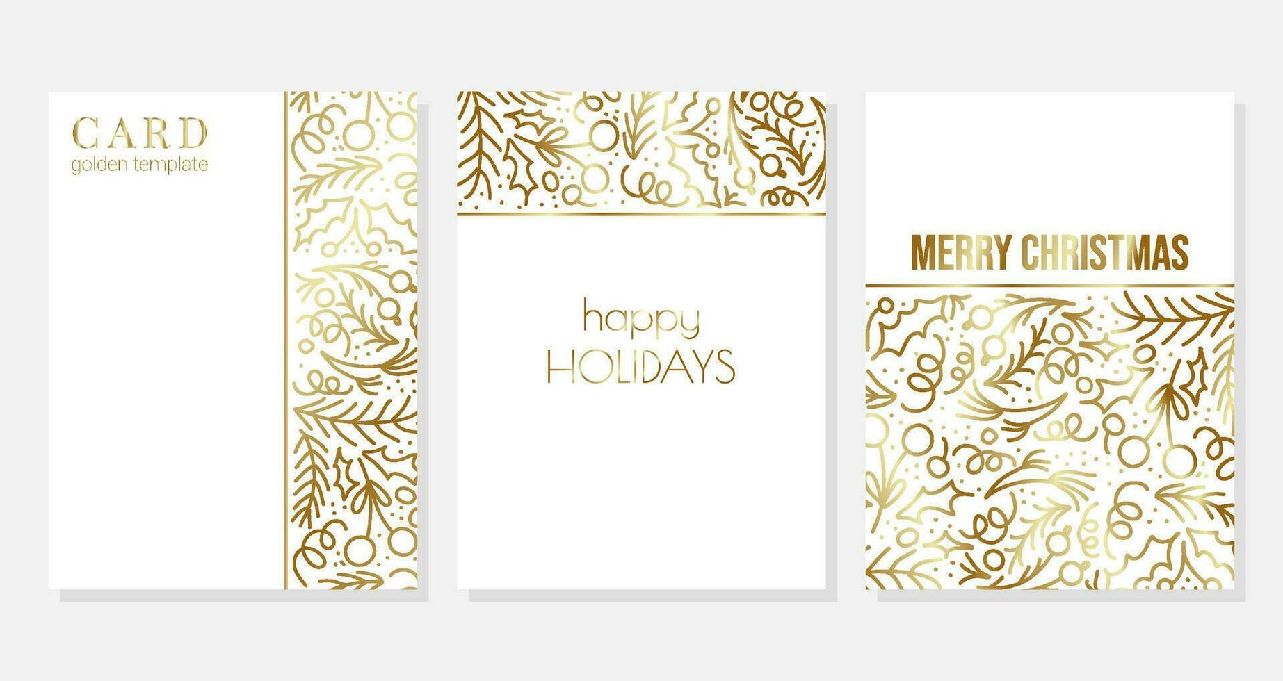 Set of vector elegant Christmas hand drawn doodle style cards with berries, pine sprigs, holly