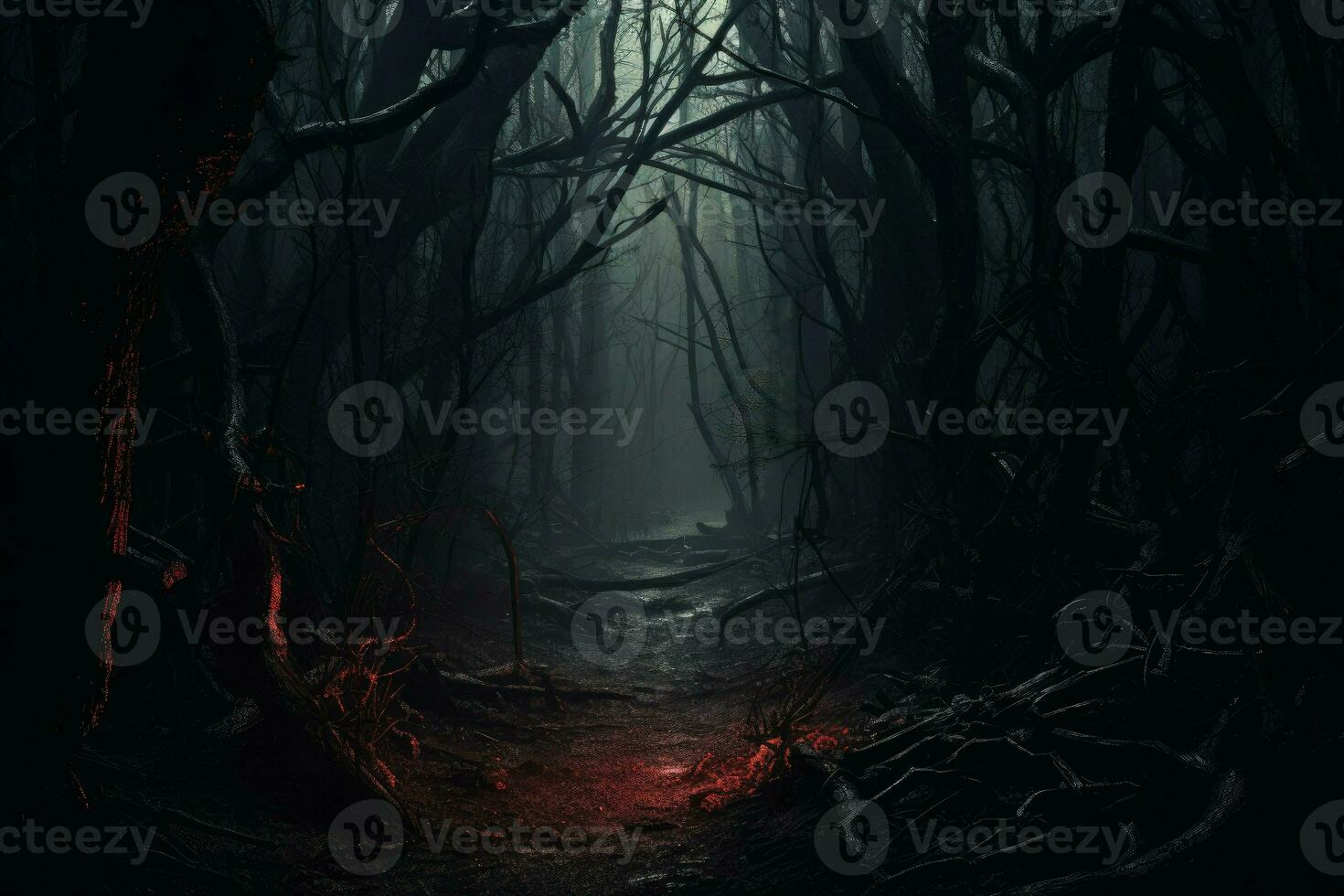 Mysterious Forest creepy dark. Generate Ai photo