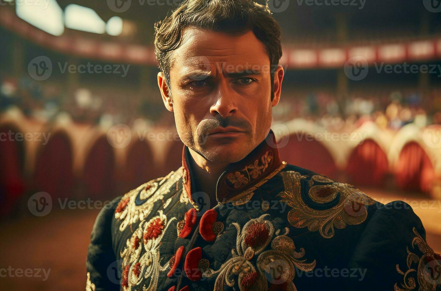 Bullfighter man fight bull. Generate Ai photo