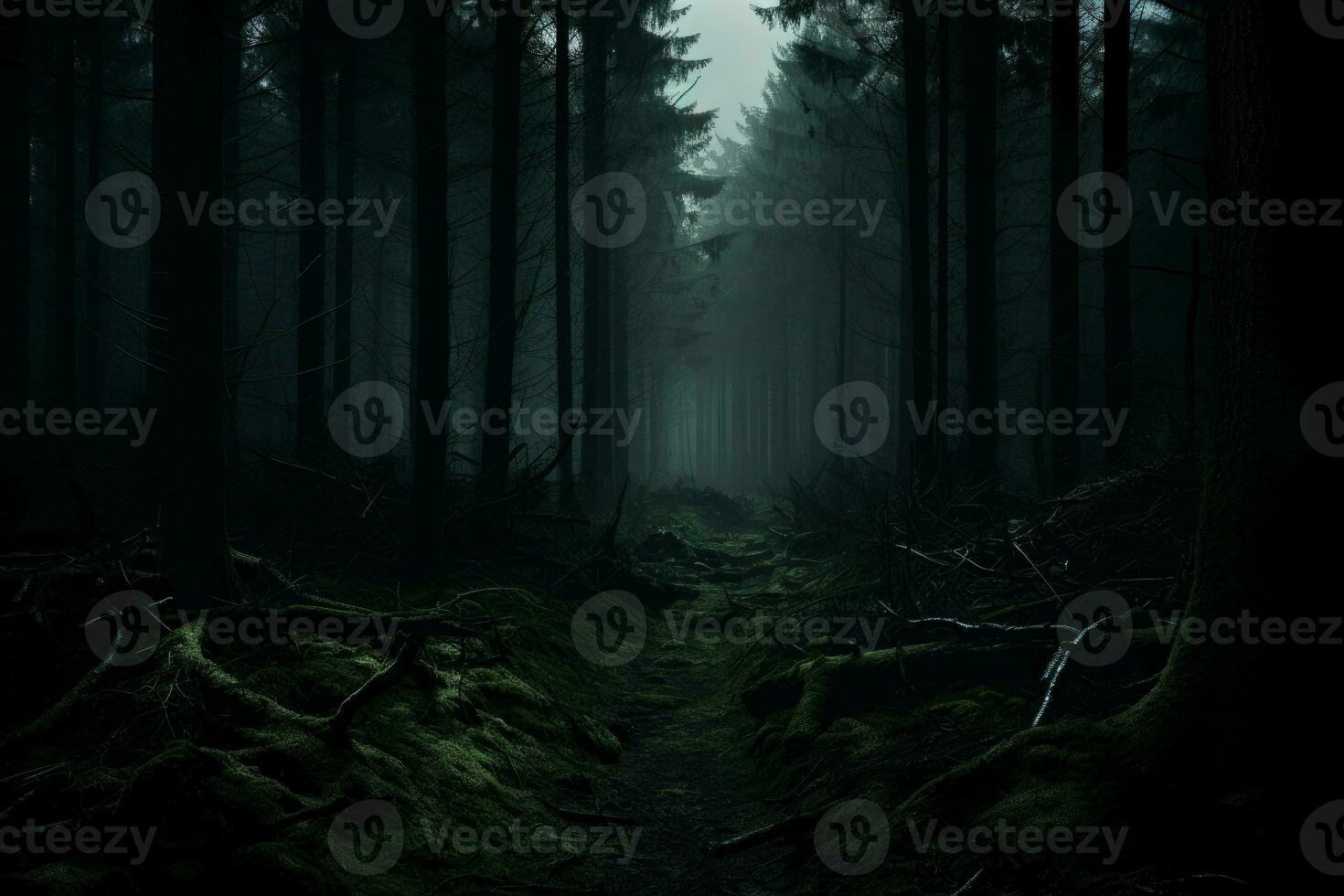 Haunting Forest creepy dark. Generate Ai photo