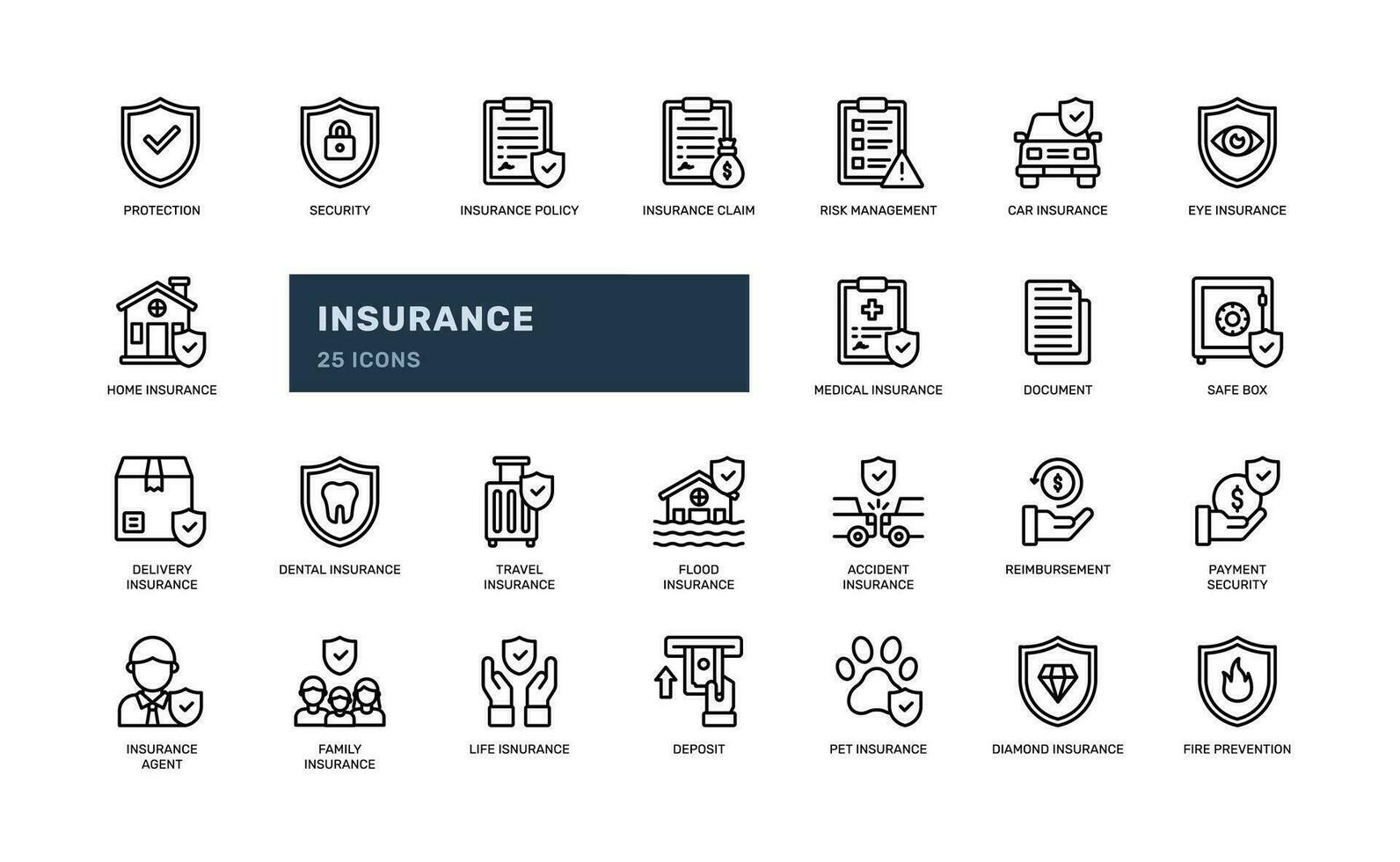 insurance security service protection support delivery shield detailed outline line icon set vector