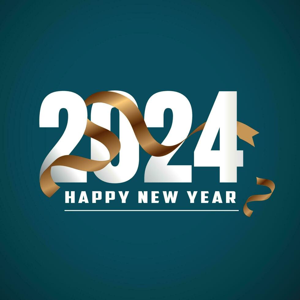 nuevo año 2024 elegante texto diseño.2024 número vector ilustración aislado en un vistoso antecedentes. dorado cinta diseño.