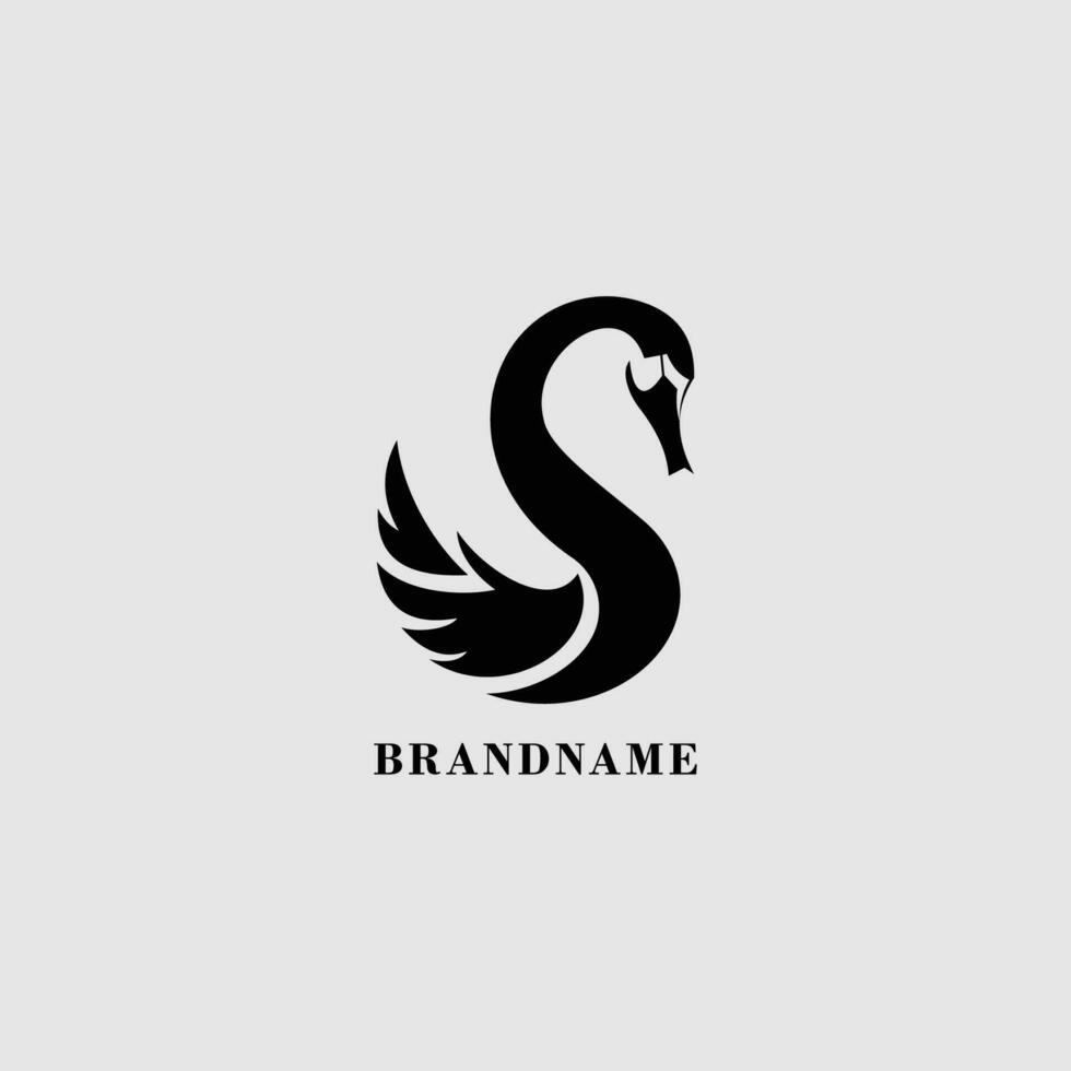 elegant swan logo icon in black silhouette minimalist concept design vector business branding