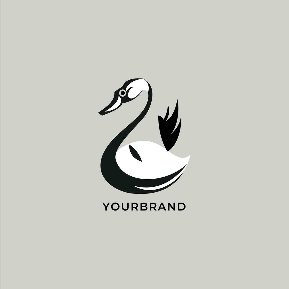 swan logo silhouette icon in black and white minimal simple modern style business branding vector