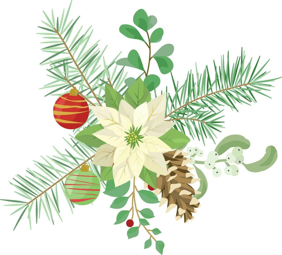 christmas element decoration with poinsettia vector