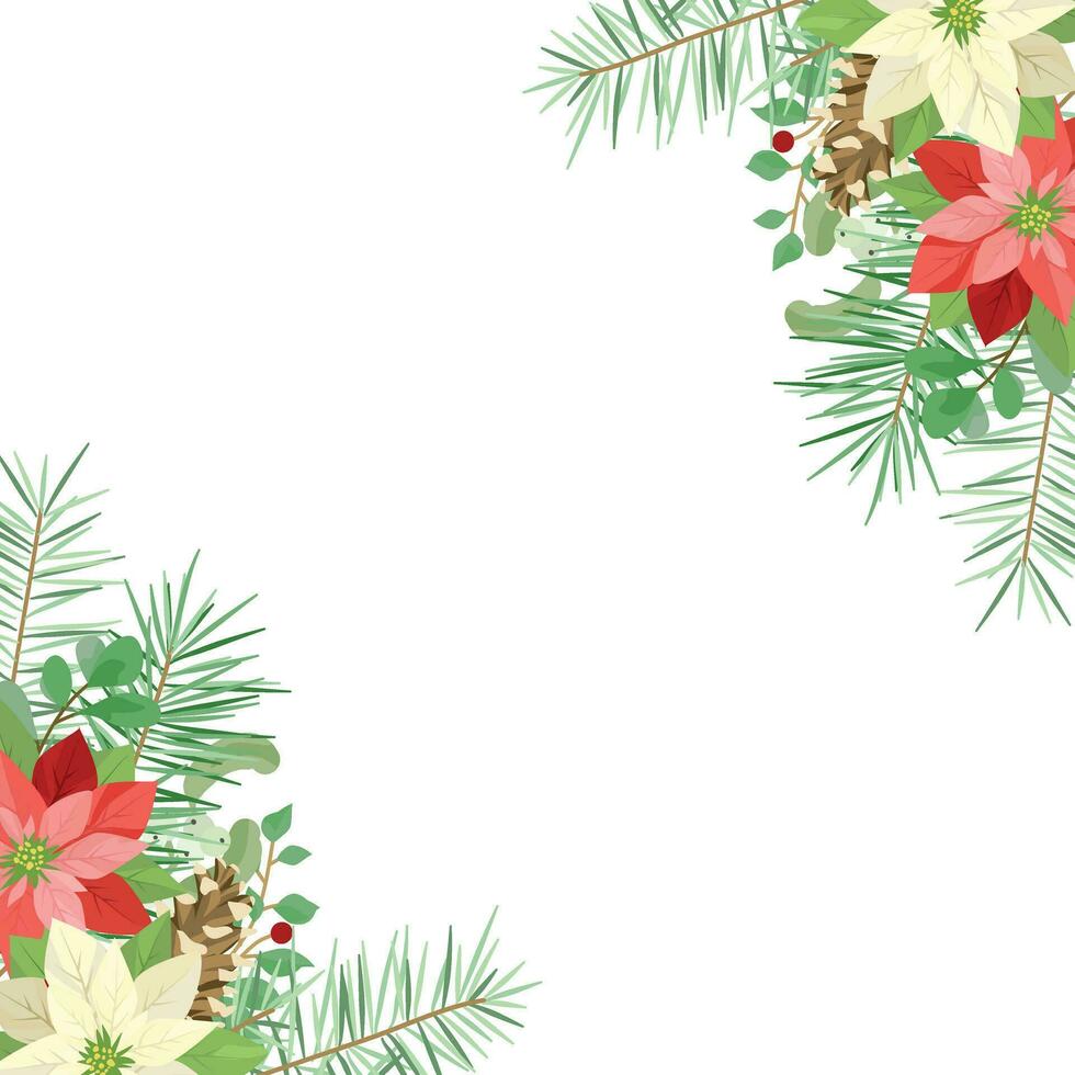 christmas element decoration with poinsettia vector