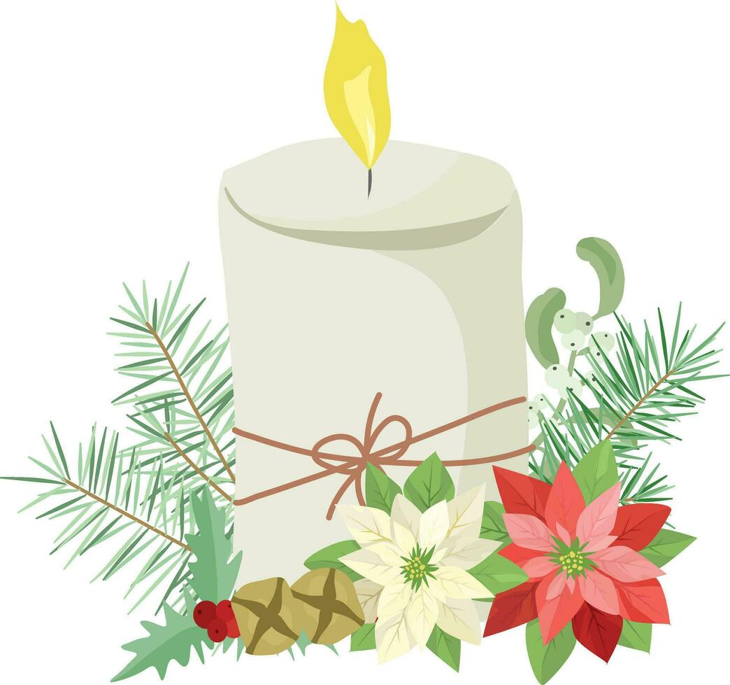 christmas element decoration with poinsettia vector