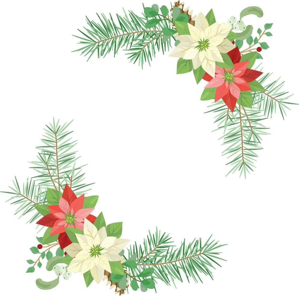 christmas element decoration with poinsettia vector