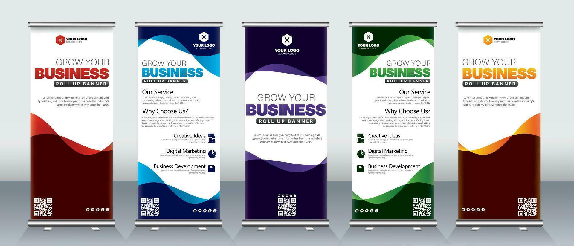 Modern Wave business roll up banner design for events, presentations for x stand print ready design vector