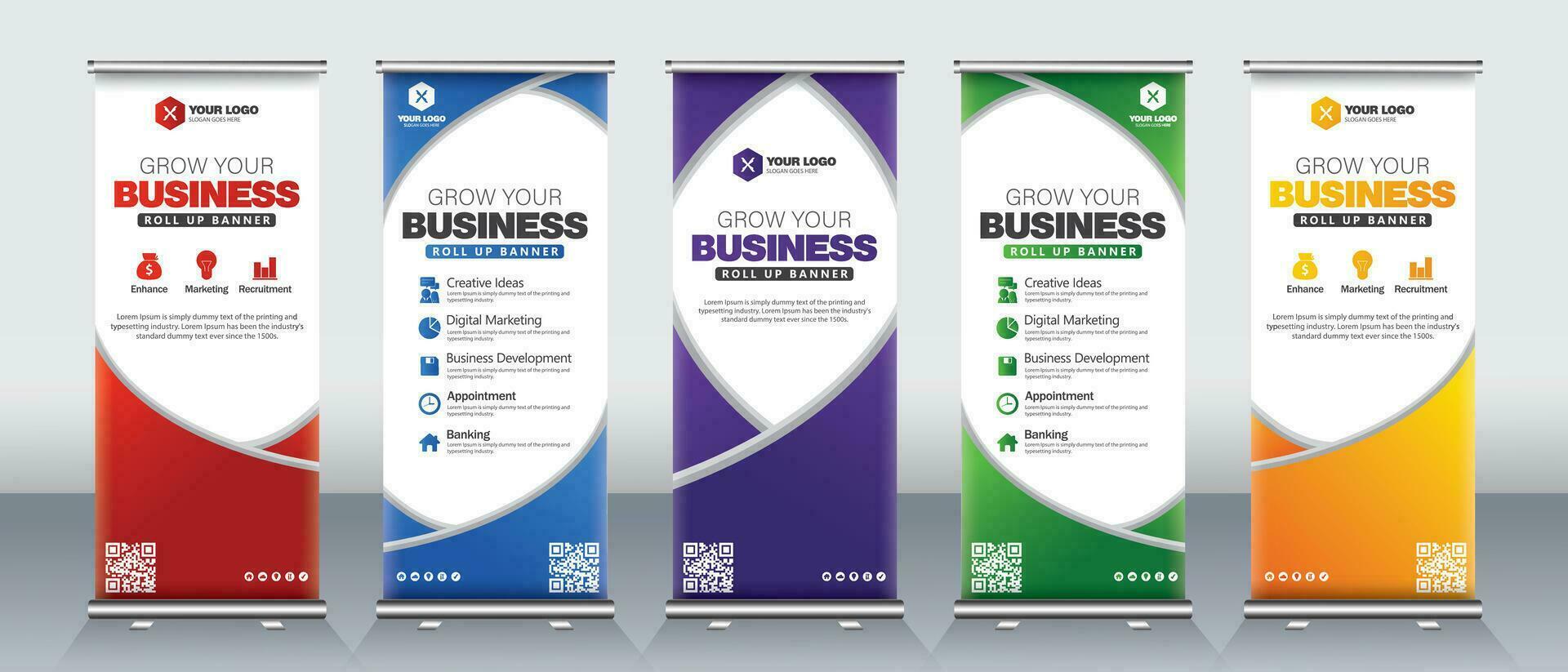 Roll up banner design for business events presentations stands modern design vector