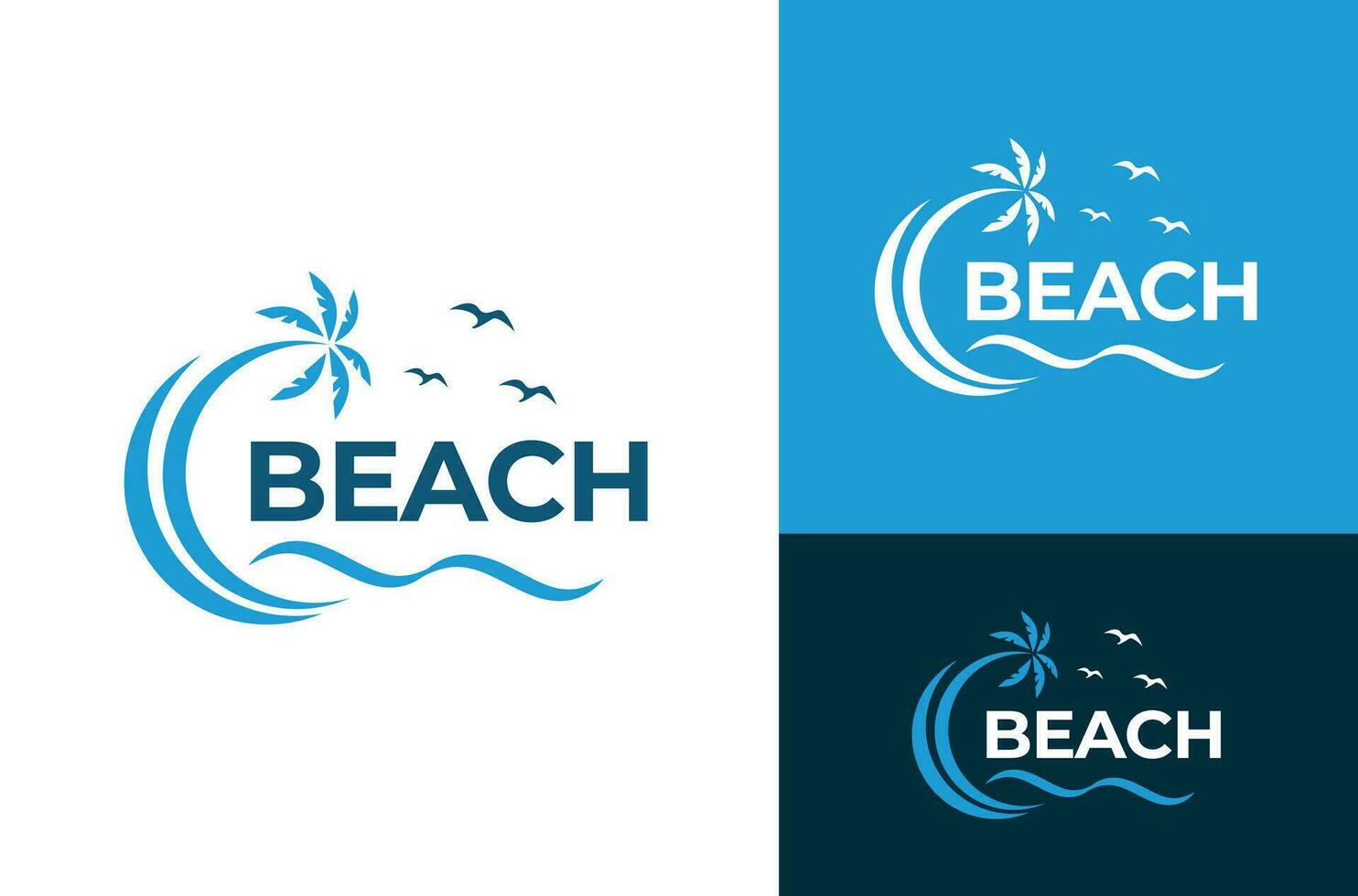 vector ilustración playa logo diseño modelo Coco árbol ola playa pájaro