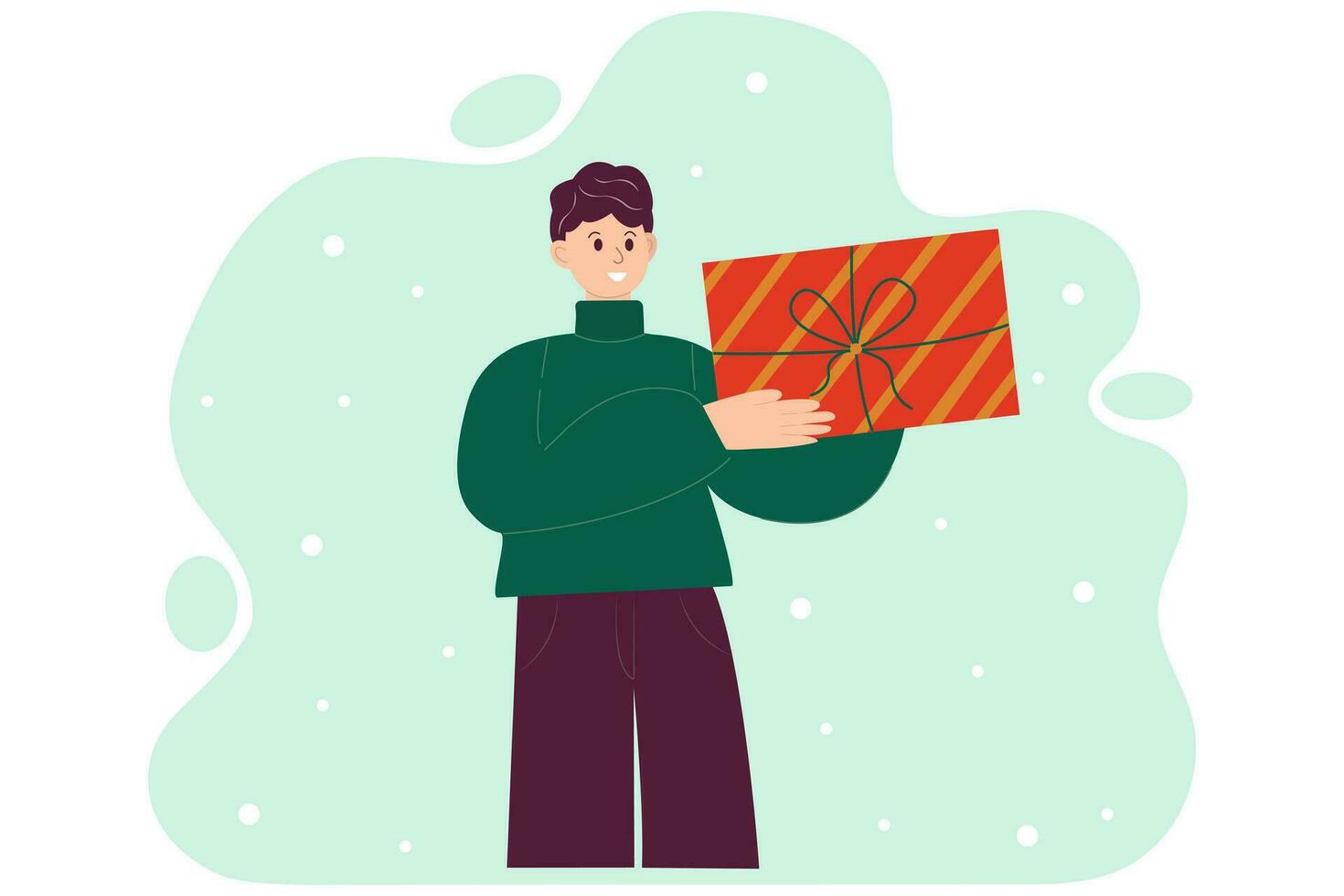 Man with Christmas gifts. Festive winter concept. Vector illustration in simple style