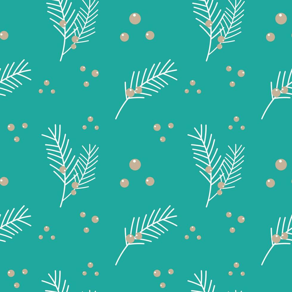 Blue Christmas pattern with fir juniper branches with berries. vector