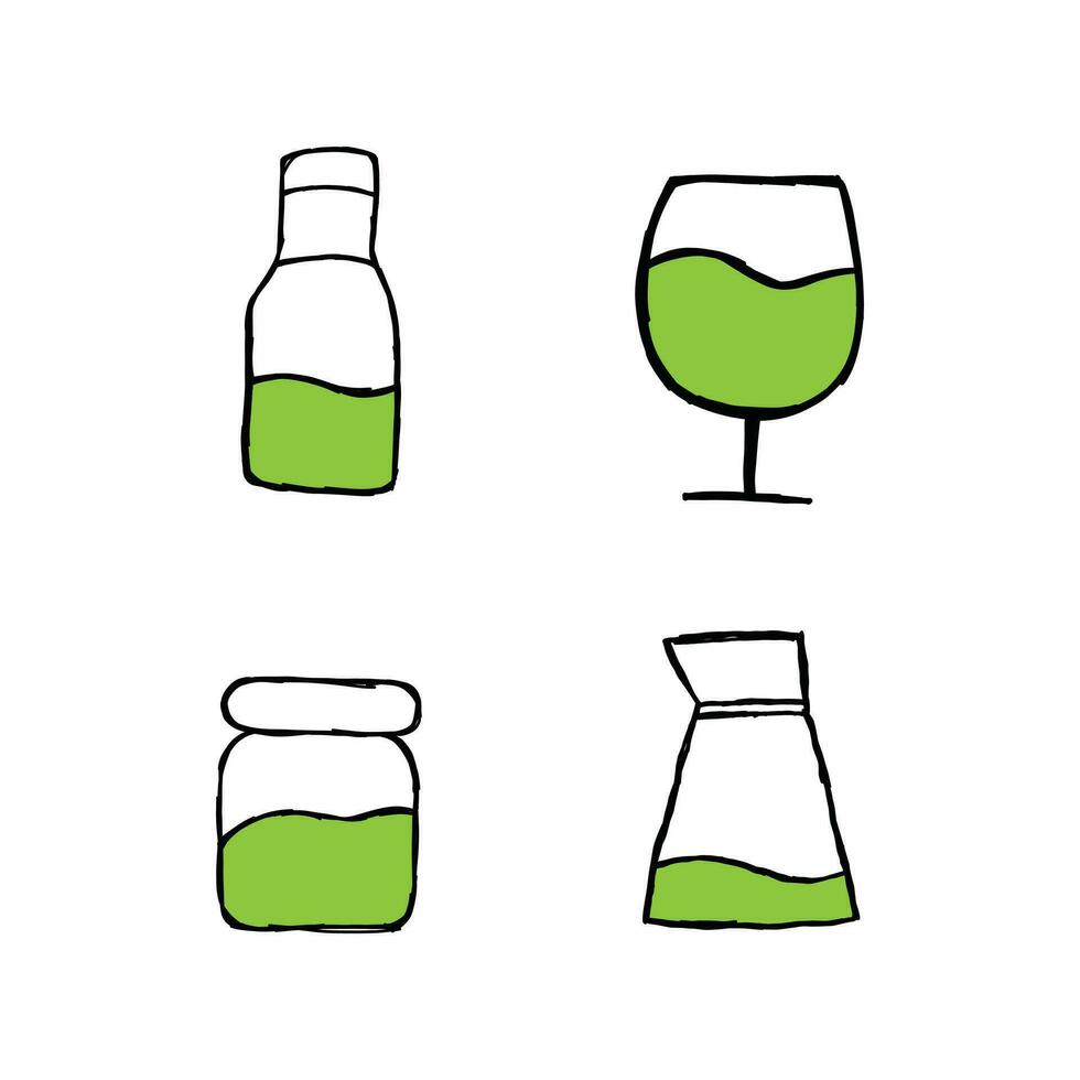 hand drawn set bottle icon design with yellow color and black outline vector