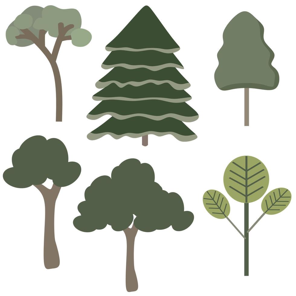 Set Of Green Botany Flat Vector Trees Images