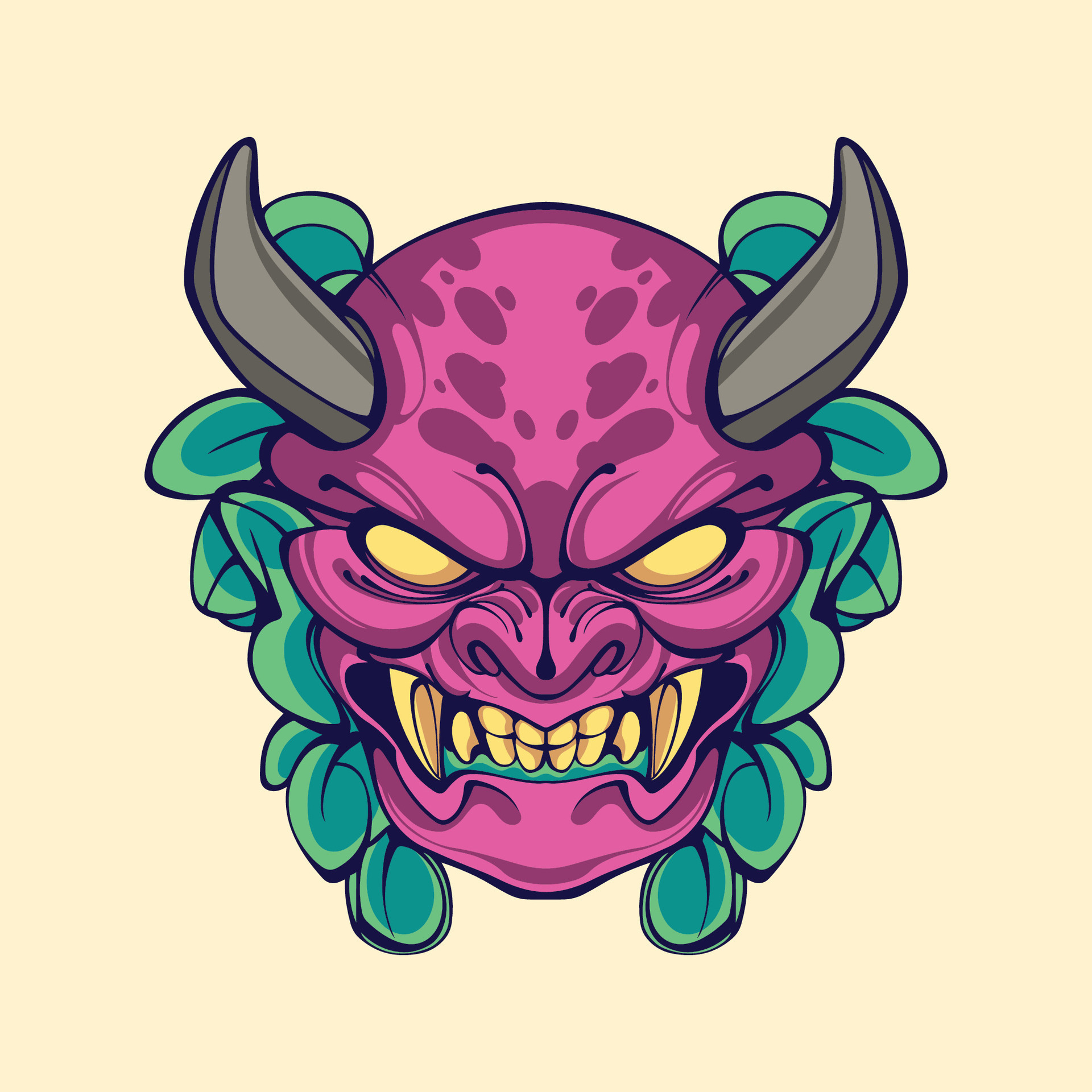 Japanese face Oni mask vector art 30769529 Vector Art at Vecteezy