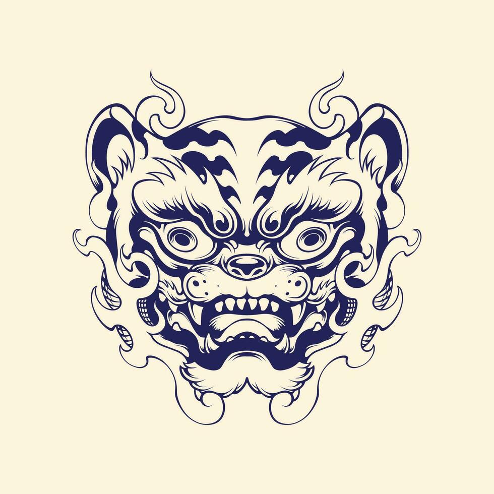 Tiger fire mask vector line art