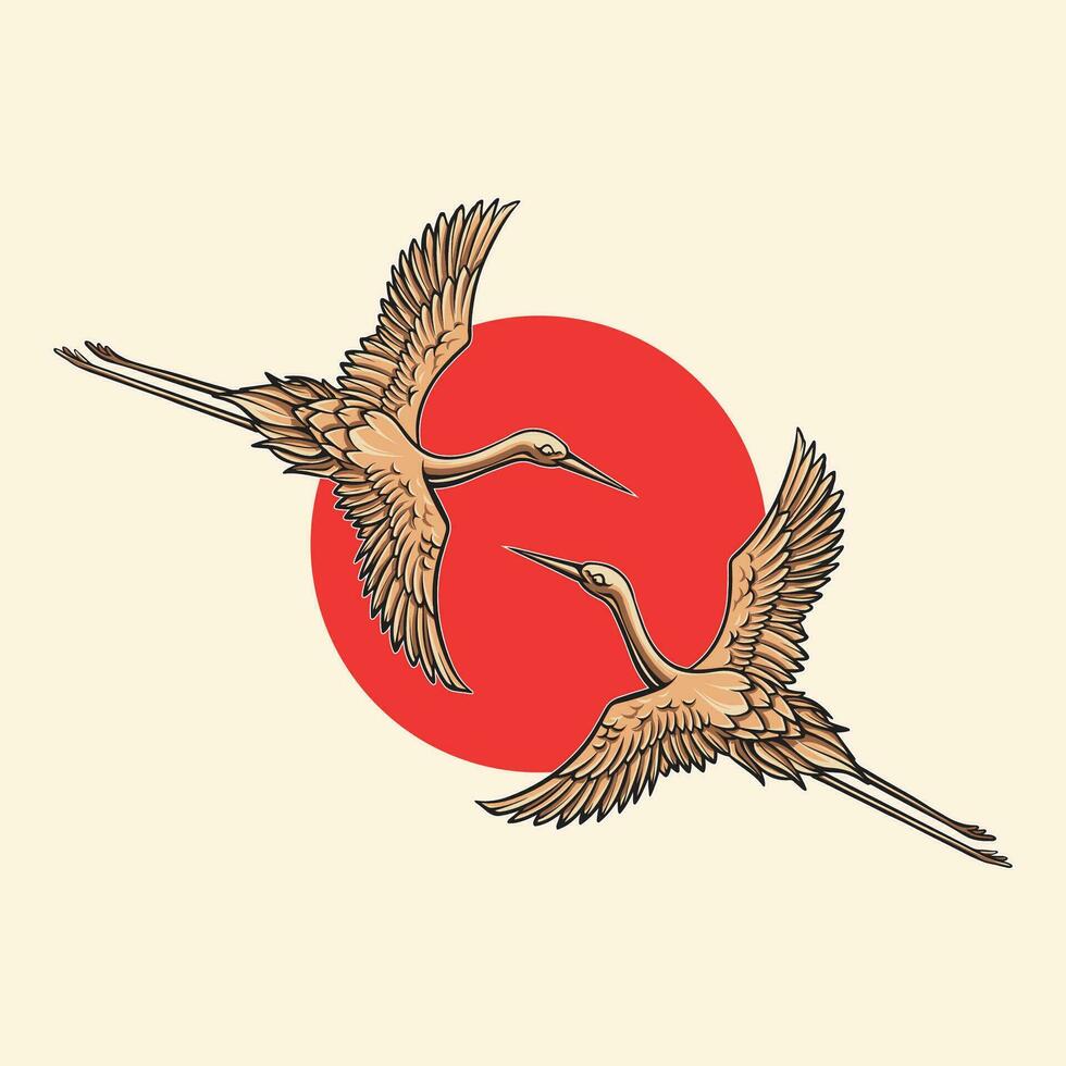 Japanese bird style vector art