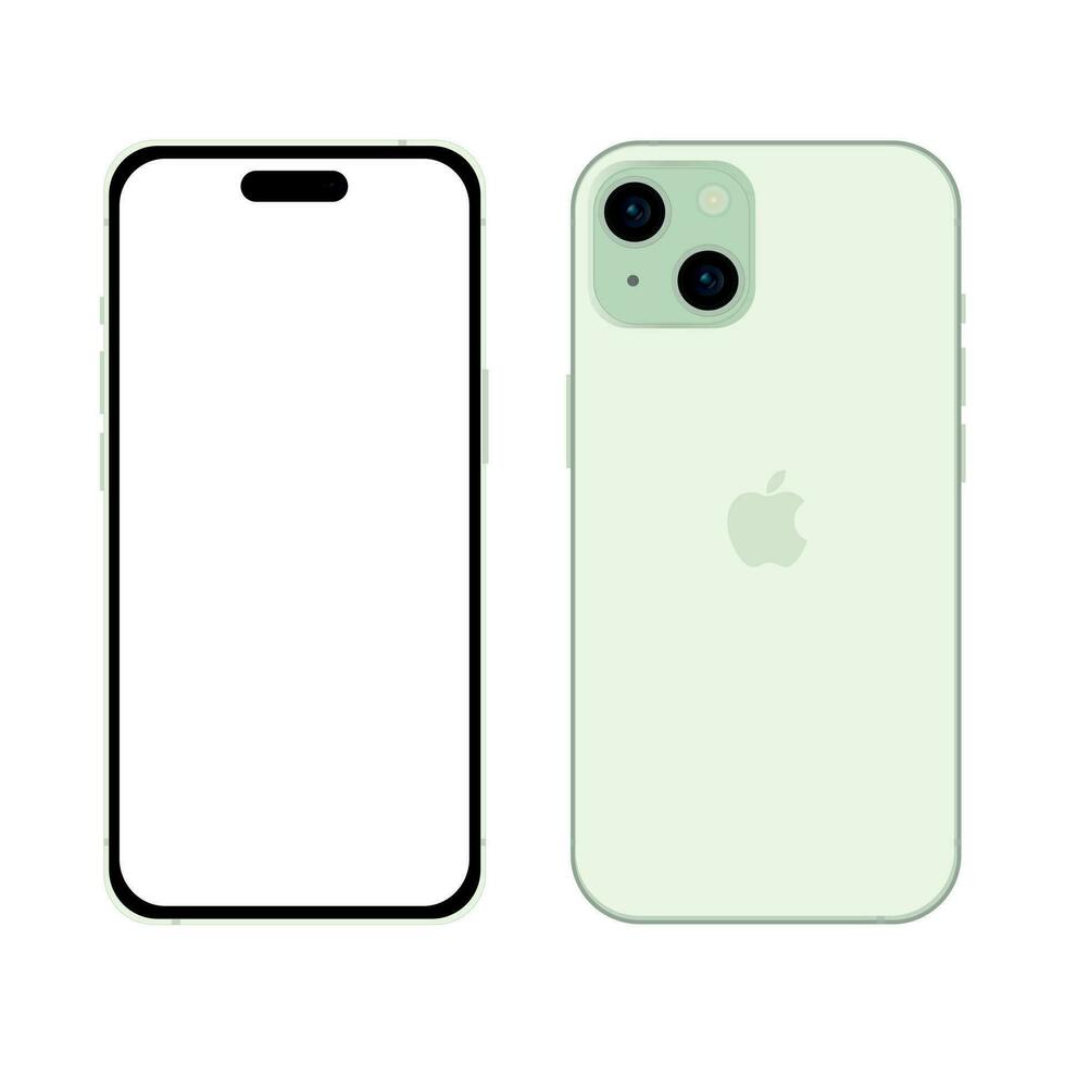New green Apple iPhone 15 smartphone model, mockup template on white background - Vector