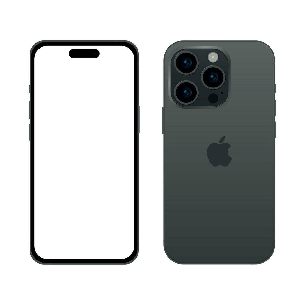 New black TITANIUM model of the Apple iPhone 15 PRO smartphone, mockup template on a white background - Vector