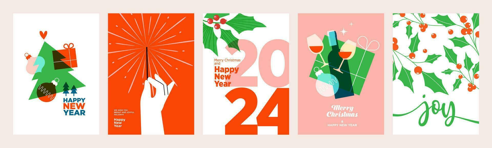 Navidad y nuevo año 2024 saludo tarjetas colocar. moderno vector ilustración conceptos para saludo tarjeta, sitio web y móvil sitio web bandera, fiesta invitación tarjeta, carteles, social medios de comunicación pancartas