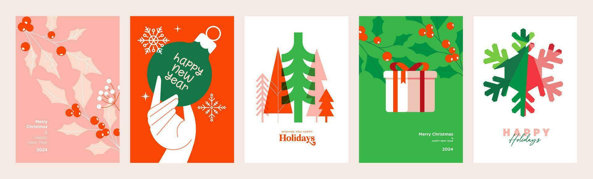 Merry Christmas and Happy New Year greeting card template. Vector illustrations for background, greeting card, party invitation card, website banner, social media banner, marketing material.