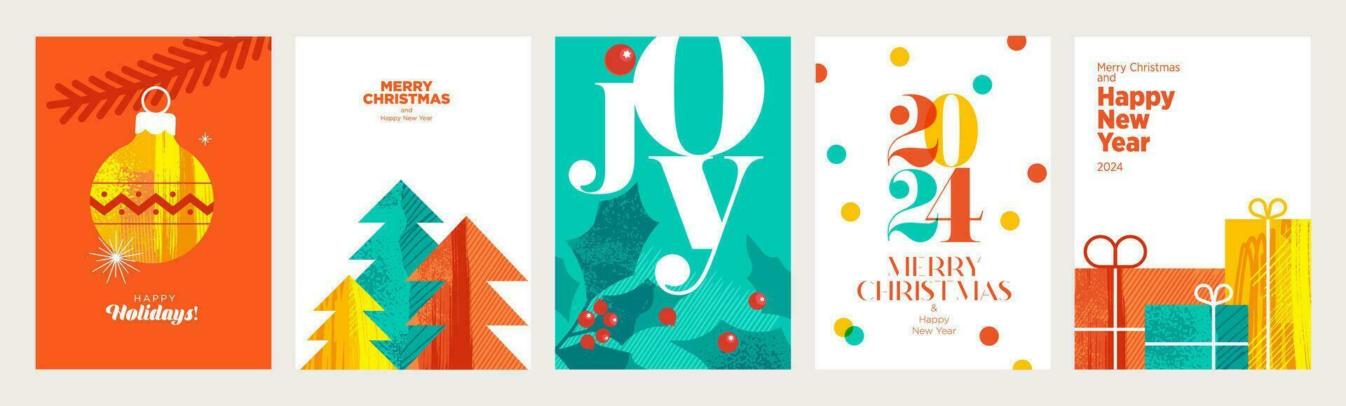 Christmas and New Year 2024 greeting cards set. Modern vector illustration concepts for greeting card, website and mobile website banner, party invitation card, posters, social media banners.